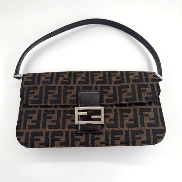Fendi FF Tobacco Zucca Baguette Shoulder Bag  Canvas Leather SHW Authentic‎ CoA - Picture 13 of 16